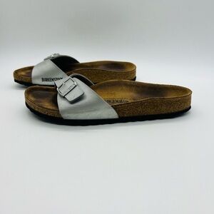 Birkenstock Silver and Brown Slip On Sandals Size Women’s 7 Men’s 5
